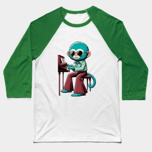 Groovy 70s Piano-Playing Monkey - Colorful Cartoon Vector Art Baseball T-Shirt